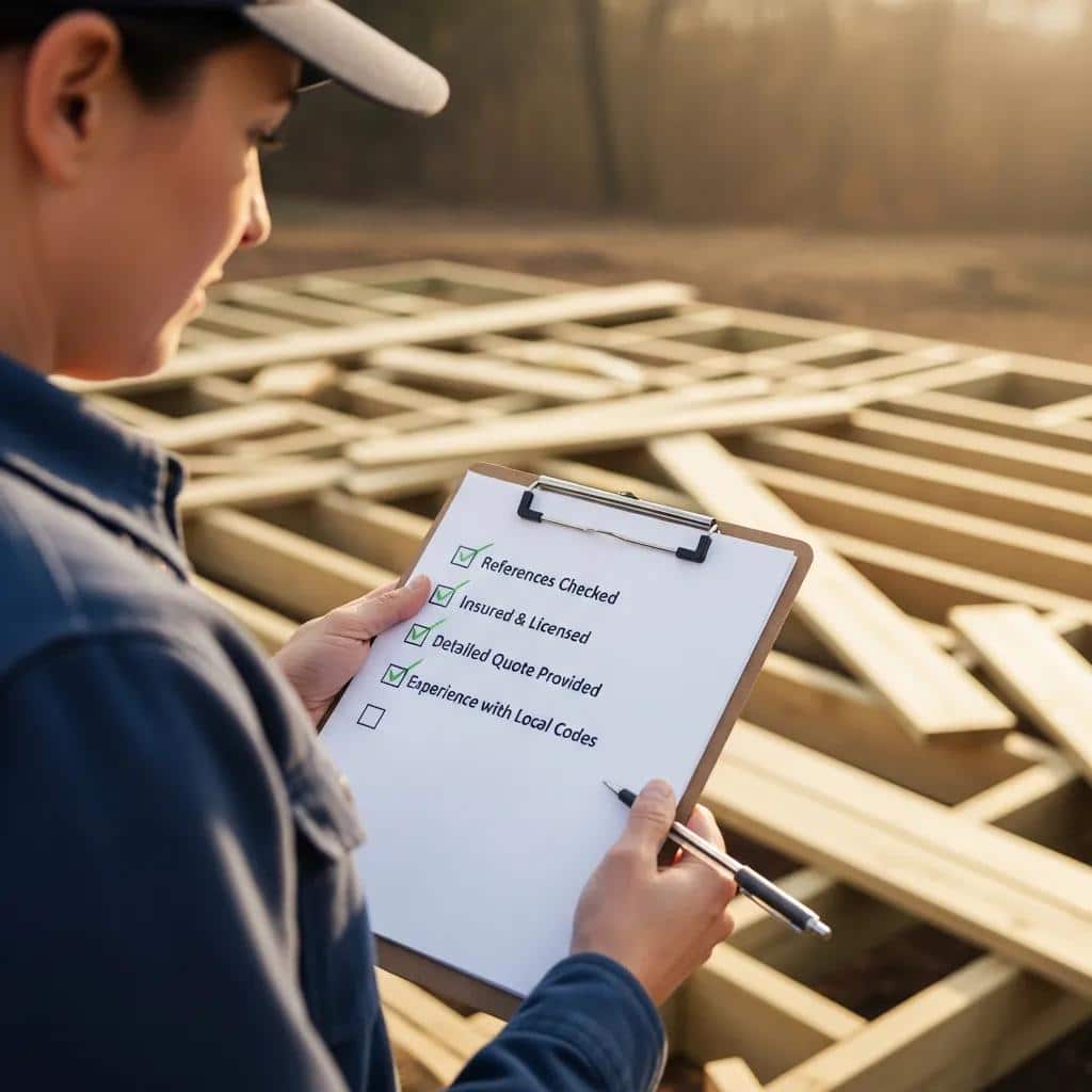 Homeowner checking a deck builder checklist at a job site