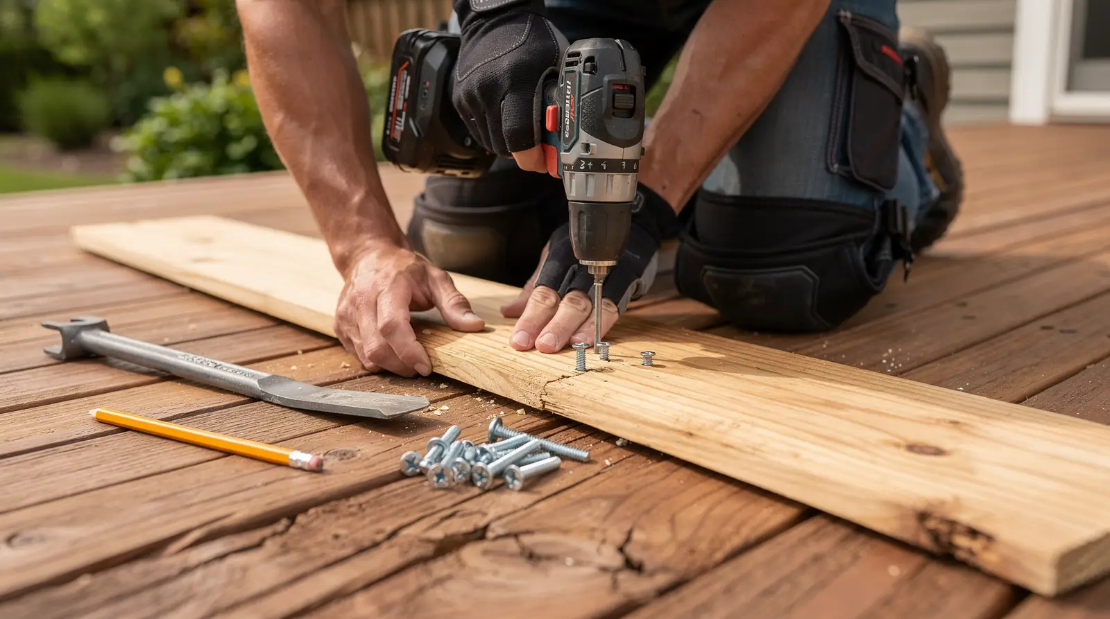 Cosmetic board damage is often fixed by removing the plank, flipping it, and refastening it