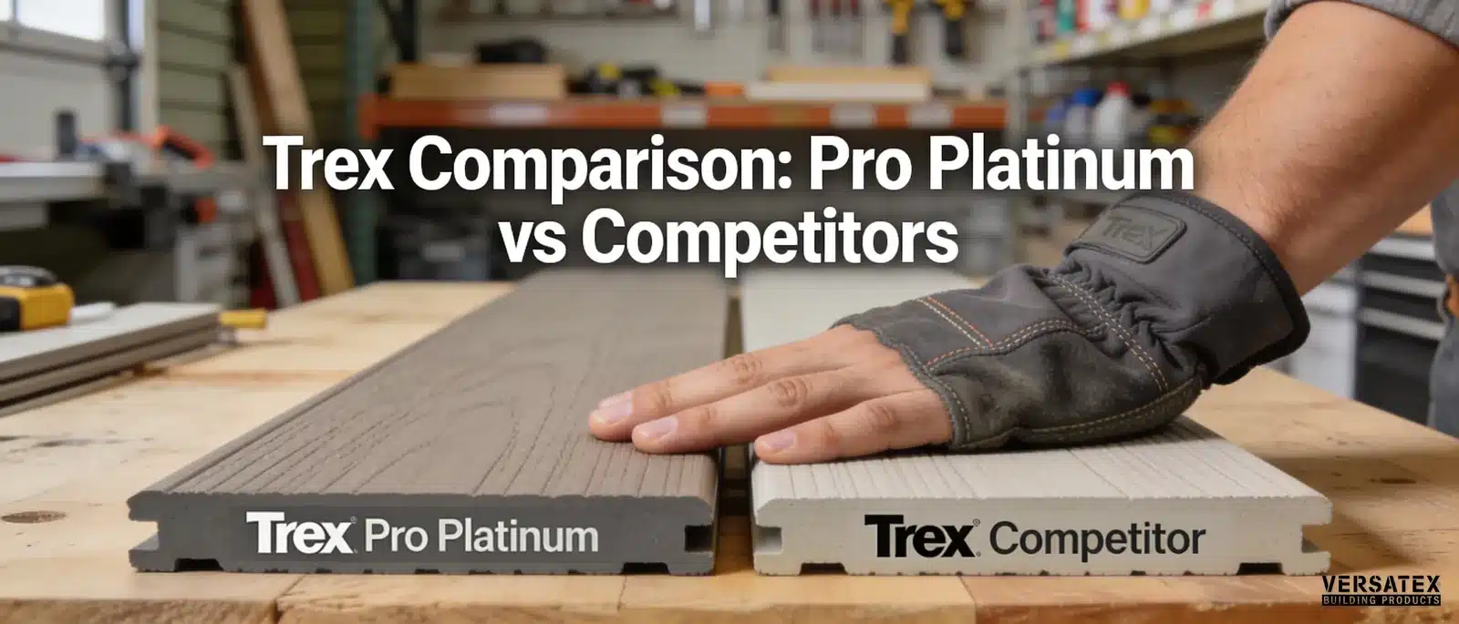 Trex Pro Platinum composite decking comparison with competitor, demonstrating superior scratch resistance and durability.